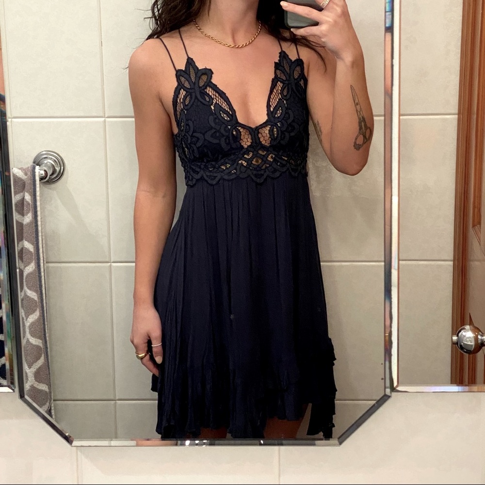 FREE PEOPLE ADELLA NAVY SLIP DRESS - Picture 1 of 4
